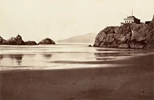 Yerba Buena Prints: Cliff House and Seal Rock, 1868-69, printed ca. 1876. Creator: Carleton Emmons Watkins