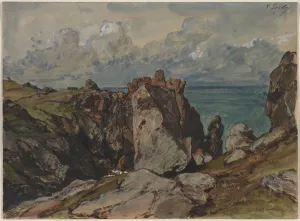 Cliffs by the Sea at Cezembre, Brittany, c. 1830. Creator: Eugene Isabey (French