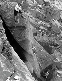 Climbers on Stanage Edge, Hathersage, Derbyshire, 1964. Artist: Michael Walters