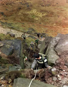 Climbers on Stanage Edge, Hathersage, Derbyshire, 1964. Artist: Michael Walters