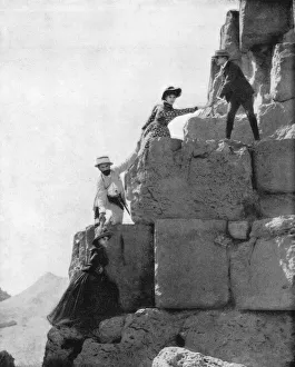 Climbing The Great Pyramid, Egypt, late 19th century. Artist: John L Stoddard Climbing The Great Pyramid, Egypt, late 19th century. Artist: John L Stoddard