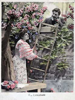 The Climbing, vintage French postcard, c1900