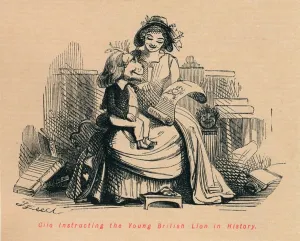 Sitting On Knee Collection: Clio instructing the Young British Lion in History, c1860, (c1860). Artist: John Leech