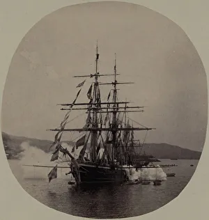 Clipper Prints: The Clipper Ship Razboinik During a Gun Salute, 22 July 1889, 1889. Creator: Unknown