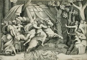 Cloelia Crossing the Tiber, c1546. Creator: Giulio Bonasone