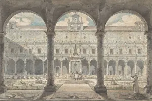 Courtyard Prints: Cloister of the Certosa di San Martino, Naples, ca. 1777-1779. Creator: Louis Jean Desprez