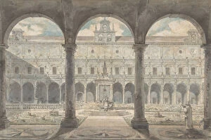 Cloister Gallery: Cloister of the Certosa di San Martino, Naples, ca.1777-1779. Creator: Louis Jean Desprez