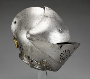 Steel Brass And Leather Prints: Close Helmet for the Tourney, Augsburg, c. 1580. Creator: Unknown
