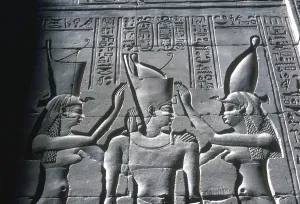 Idfu Prints: Close up of Pharaoh wearing Double Crown, Temple of Horus, Edfu, Egypt, c251-c246BC
