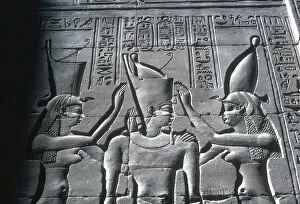 Close up of Pharaoh wearing Double Crown, Temple of Horus, Edfu, Egypt, c251-c246BC