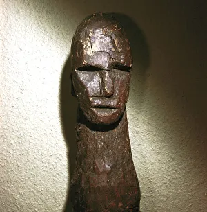 Close-up of Celtic wood male idol, Ralaghan, Co. Cork, Ireland, c1st century BC. Made of oak