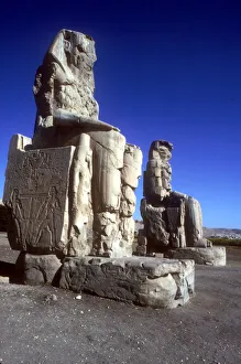 Hieroglyphic Prints: Closeup of The Colossi of Memnon, Luxor West Bank, Egypt, c1400 BC