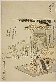 The Cloth-fulling Jewel River in Settsu Province (Settsu Toi no Tamagawa), from an... c. 1785. Creator: Rekisentei Eiri