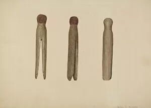 Watercolor And Graphite On Paperboard Collection: Clothes Pins, c. 1939. Creator: Harley Kempter