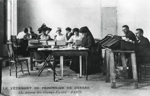 War Work Prints: The clothing of the prisoner of war, Champs-Elysees, Paris, World War I, 1914-1918