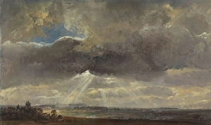 Spirituality Prints: Clouds and Sunbeams over the Windberg near Dresden