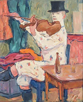 Face Paint Prints: A Clown Playing the Violin, 1915. Creator: Gosta von Hennigs