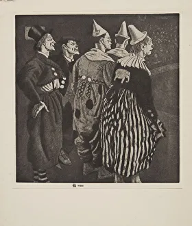 Spots Prints: Five Clowns, pub. 1926. Creator: Laura Knight (1877 - 1970)