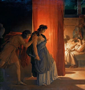 Euripides Collection: Clytemnestra hesitates before killing the sleeping Agamemnon