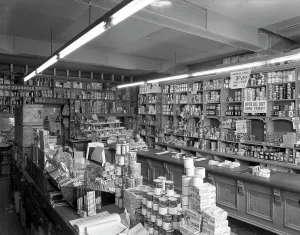 Barnsley Prints: Co-op shop interior, Stairfoot, Barnsley, South Yorkshire, 1960. Artist: Michael Walters