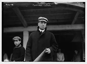 Megaphone Prints: Coach Rice of Columbia with megaphone, 1910. Creator: Bain News Service