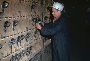 Coal miner collecting his lamp