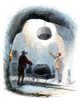 Coal mining: sending baskets (corves) of coal to the surface of a mine, 1852 Coal mining: sending baskets (corves) of coal to the surface of a mine, 1852