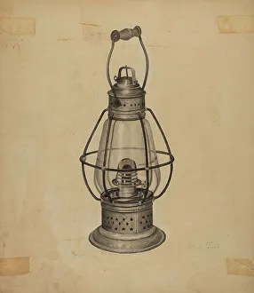 Metal And Glass Prints: Coal Oil Lantern, c. 1939. Creator: Alfred Farrell