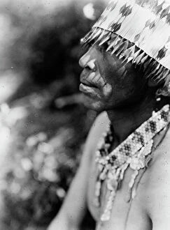 American Indian Collection: Coast Pomo with feather head-dress, c1924. Creator: Edward Sheriff Curtis
