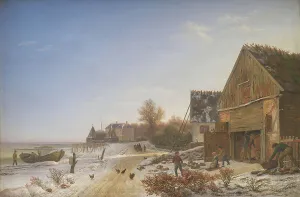 Drying Prints: Coast road at Vedbæk, winter afternoon, 1836-1837. Creator: Johan Stroe