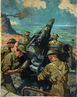 Shells Prints: Coastal battery scene, World War II, c1939-c1945. Creator: Terence Tenison Cuneo