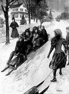 Speed Prints: Coasting in New England on double runners, 1898. Creator: Unknown