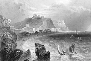 The coastline at Hastings, East Sussex, 1840.Artist: R Wallis