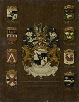 Les Lapins Prints: Coat of Arms of Jan van Reyersbergh with its eight quarterings, 1650-1699. Creator: Anon