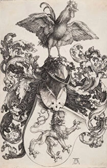 Images Dated 5th September 2014: Coat of Arms with a Lion and a Cock. Artist: Durer, Albrecht (1471-1528)