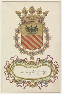 Suspended Prints: Coat of arms of Ottone Eurico del Caretto, Marquis of Savona, 1650-1699. Creator: Anon