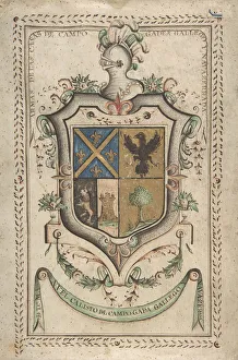 On Vellum Prints: Coat of Arms Surmounted by a Plumed Helmet, 18th century. Creator: Anon