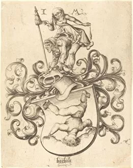 Coat of Arms with Tumbling Boy, c. 1480 / 1490. Creator: Israhel van Meckenem
