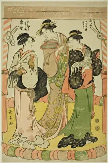 Cockerels Prints: The Cock Fight - Ohisa of the Takashimaya and Okita of the Naniwaya, c. 1791