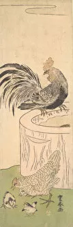 Chickens Gallery: Cock, Hen, and Chicks, ca. 1770. Creator: Utagawa Toyoharu