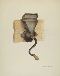 Wall Mounted Prints: Coffee Mill, c. 1937. Creator: Frank C. Barks