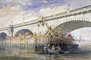 Blackfryars Bridge Prints: Coffer dam erected for repairing the pier of Blackfriars Bridge, London, c1870. Artist