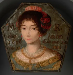 Pearl Earring Prints: Coffin Portrait of a Young Woman, 1686. Creator: Unknown