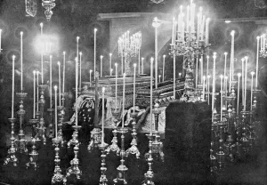 Terrorism Prints: The coffins of Archduke Franz Ferdinand and Archduchess Sophie lying in state, 1914