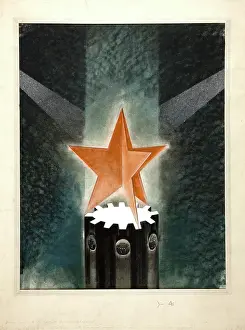 Star Pattern Prints: Cog-wheel with tri-star and rays of light