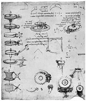Images Dated 19th June 2008: Cog wheels (detail), late 15th or early 16th century (1954).Artist: Leonardo da Vinci