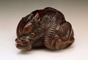 Wood With Inlays Prints: Coiled Dragon, First half of 19th century. Creator: Unknown