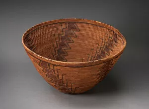 Basketry Gallery: Coiled Storage Basket with Serrated-line Design, 1880 / 90. Creator: Unknown