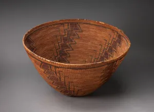 Coiled Storage Basket with Serrated-line Design, 1880/90. Creator: Unknown Coiled Storage Basket with Serrated-line Design, 1880/90. Creator: Unknown