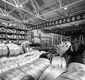 Storage Gallery: Coils of steel wire, Tinsley Wire Co, Sheffield, South Yorkshire, 1972